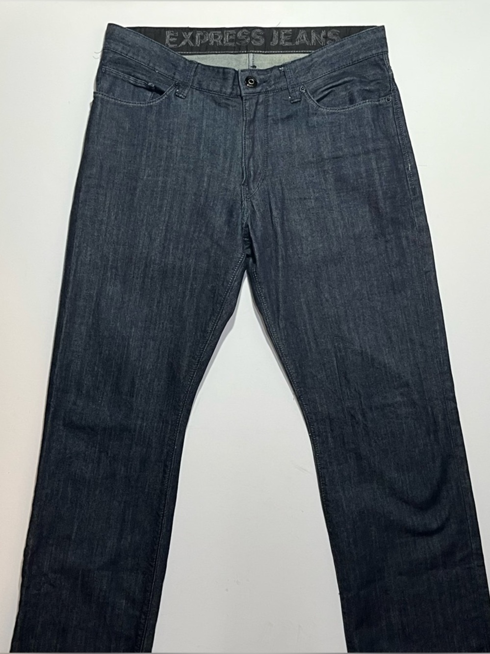 Men’s Express Kingston Low Rise Straight Leg Dark Wash Blue Jeans, 32x34